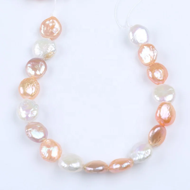 11-12mm Coin Shape Natural White Pink Purple Mixed Color Beads Freshwater Pearls 18cm short Strands