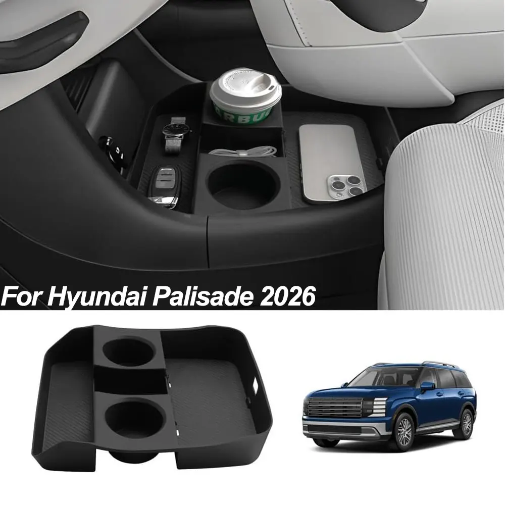 

For Hyundai Palisade 2026 Lower Center Console Organizer Tray with Car Cup Holder TPE Car Armrest Storage Box