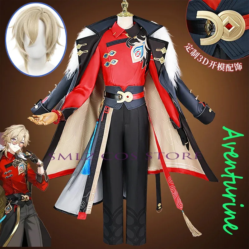

Game Honkai Star Rail Cosplay Aventurine Cosplay Linkage Aventurine Costume Wig Red Uniform Suit Halloween Party Outfit for Man