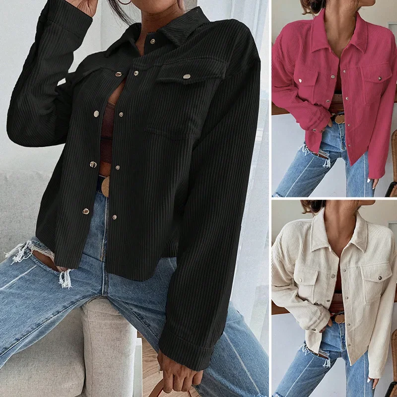 Amazon Export New Autumn/Winter Corduroy Jacket Independent Stand Out Fashionable Long Sleeve Short Jacket Casual Style