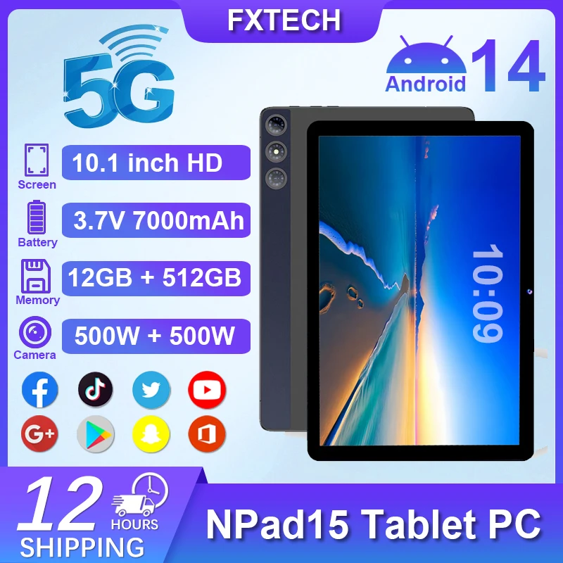 

2025 Npad 15 Original Tablet 10inch Google Play Android 14 12GB+512GB Dual camera 7000mAh 5G SIM WiFi GPS Tablet PC For Xiaomi