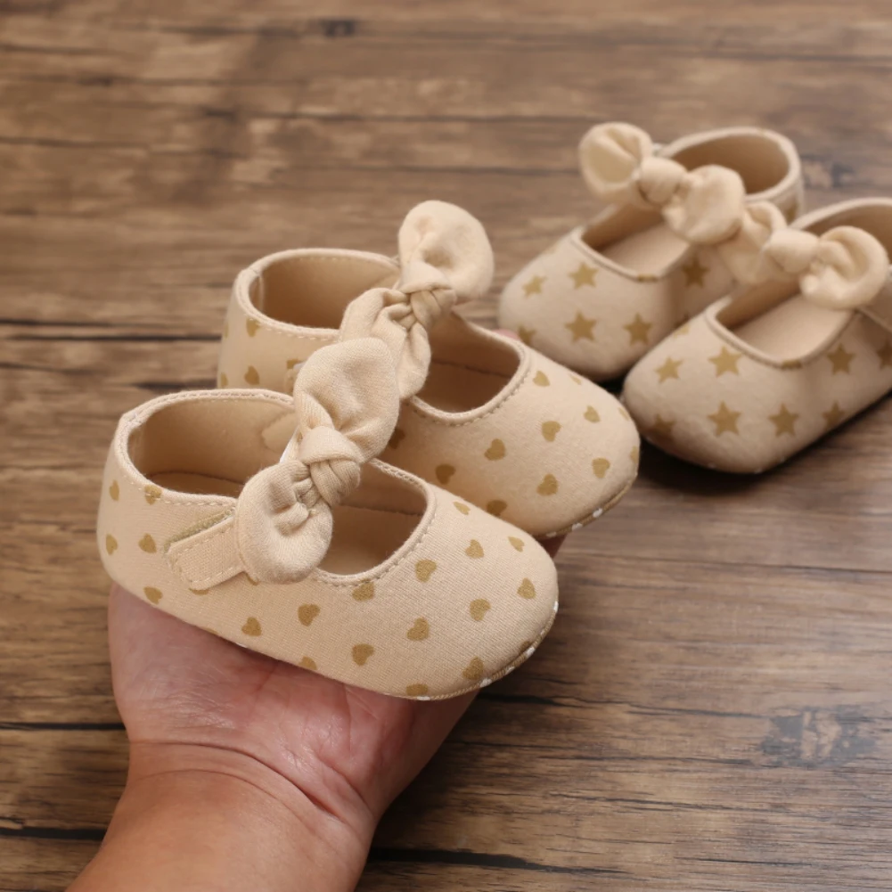 

Spring Infant Baby Shoes Heart Print Toddler Soft Soled First Walkers Bowknot Newborn Princess Shoes Footwear for Girls 0-18M