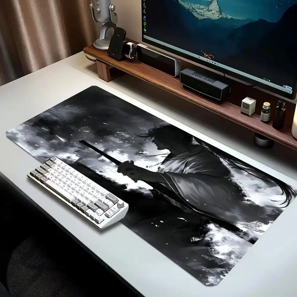 Mousepad Ink Wash Swordsman Warrior Non Slip Rubber Lock Edge Keyboard Pad E-Sports Gamer Office Laptop Desktop Cushion