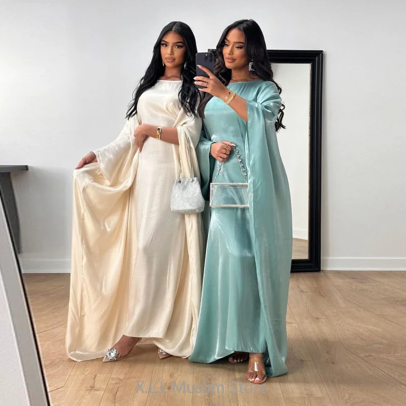 Batwing Satin Abayas Colored Abaya Islam Prayer Dress Woman Muslim Girls Dress Kebaya Caftan Kaftan Dubai 2024 Robe Clothes