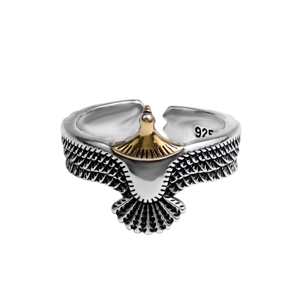 LIVVY Silver Color New Style Eagle Wings Geometry Adjustable Ring For Woman Man INS Personality Jewelry Gifts