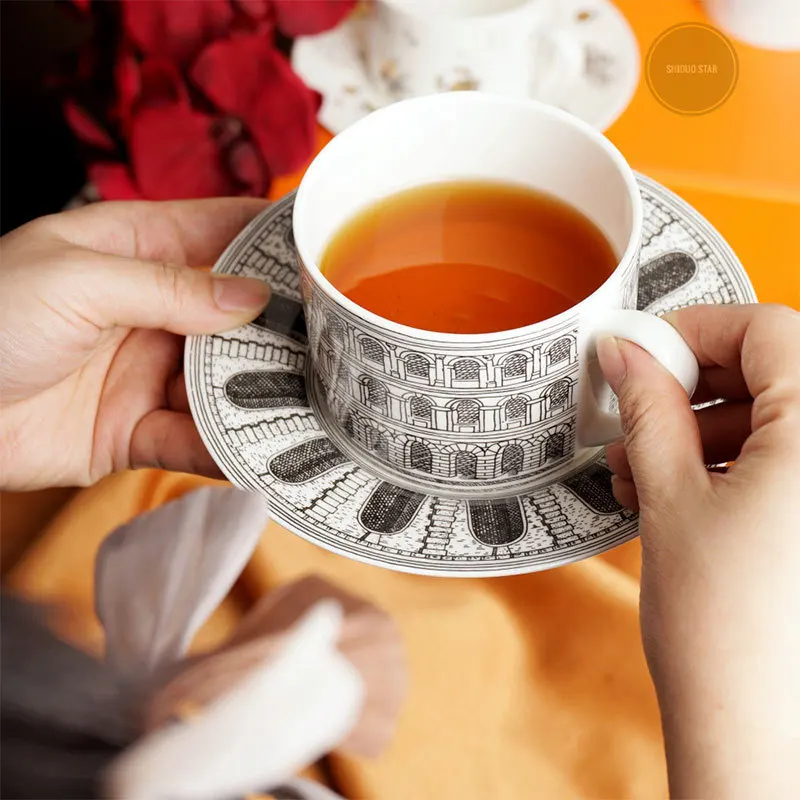 

Trendy Classic Eyes Palace Sun Ceramic Coffee Cup Plate Fashion Water Cup Light Luxury Gift Afternoon Tea Cup Set