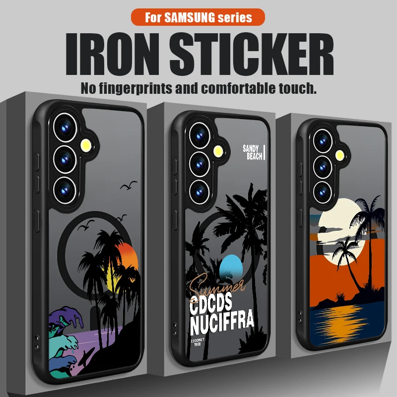 Coconut Tree Pattern Magnetic Phone Case For Samsung Galaxy S26 S25 S24 Ultra S23 S22 Plus S25 S24 S23 FE TPU Acrylic Back Cover
