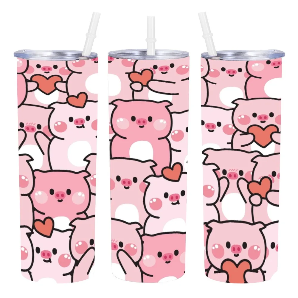 Cute Pink Pig Print Thermos Cup With Lid and Straw 20 oz Tumbler Vacuum Cups Water Bottle Coffee Cups Travel Mug Gifts Women