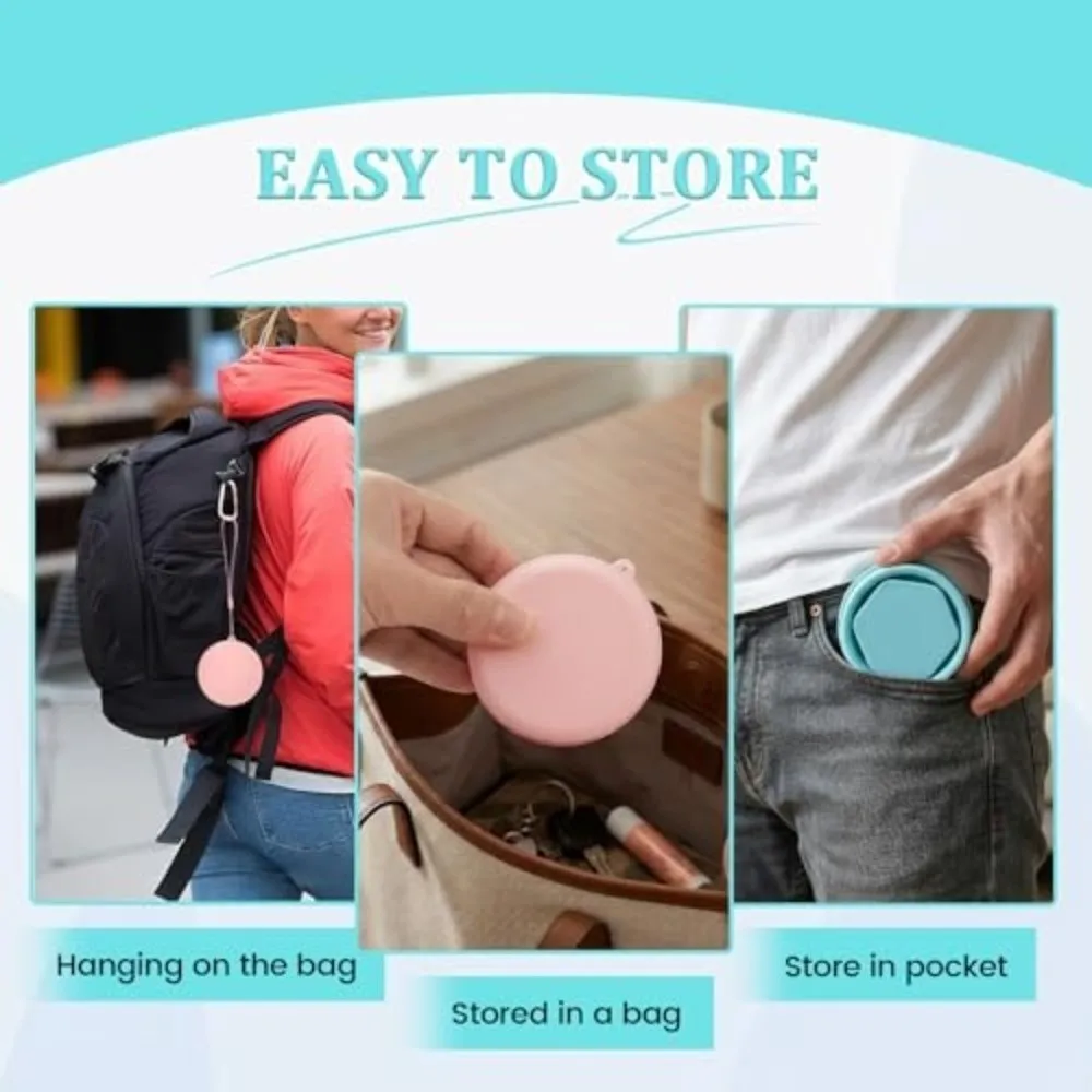 180ml Collapsible Travel Cup with Strap Stainless Steel Rim Portable Pocket Cup Lightweight BPA Free Mini Silicone Cup