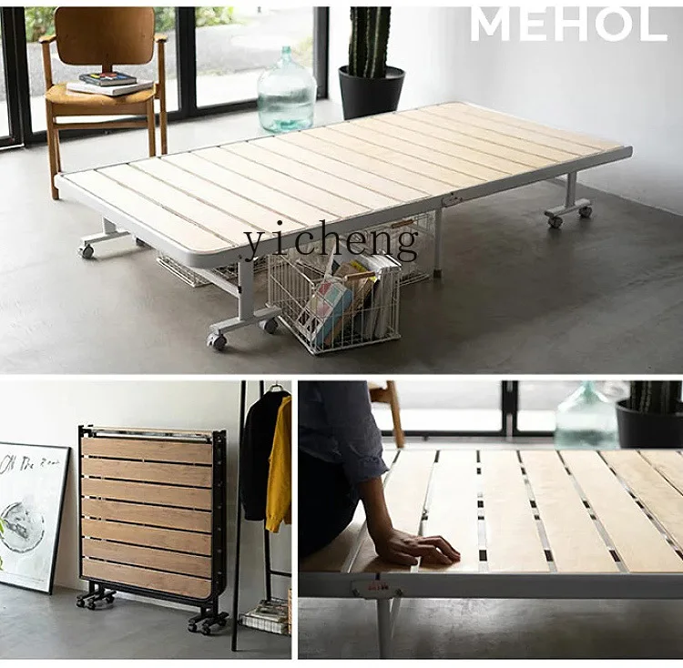 Madeira maciça Folding Single Bed, cama de confinamento das crianças, Metal Log Lunch Break, Hard-Based Bed, Tqh