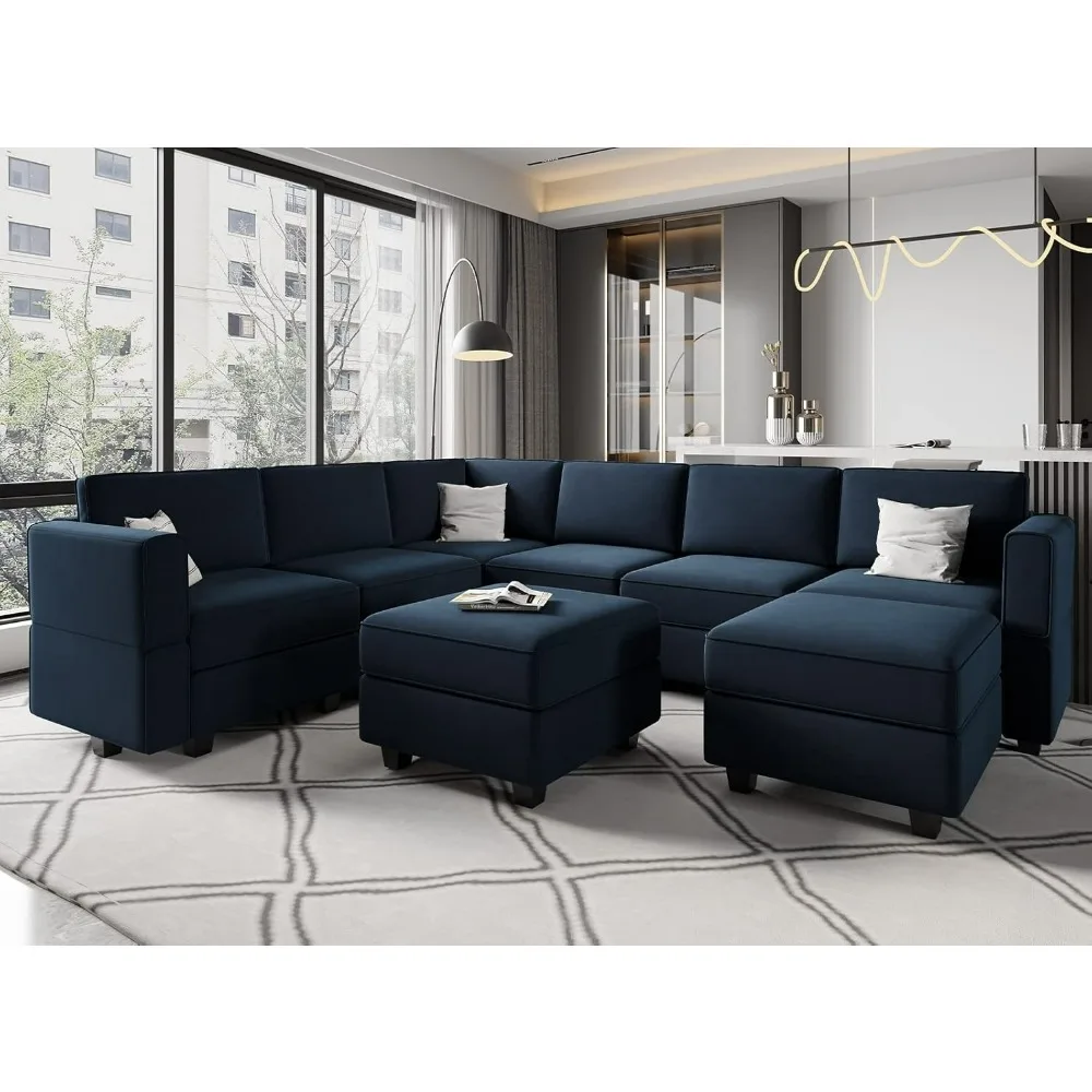 

Velvet Sectional Sofa, Storage Seat Oversized U Shaped Couch with Reversible Chaise Sofa Set with Ottoman, Living Room Sofas