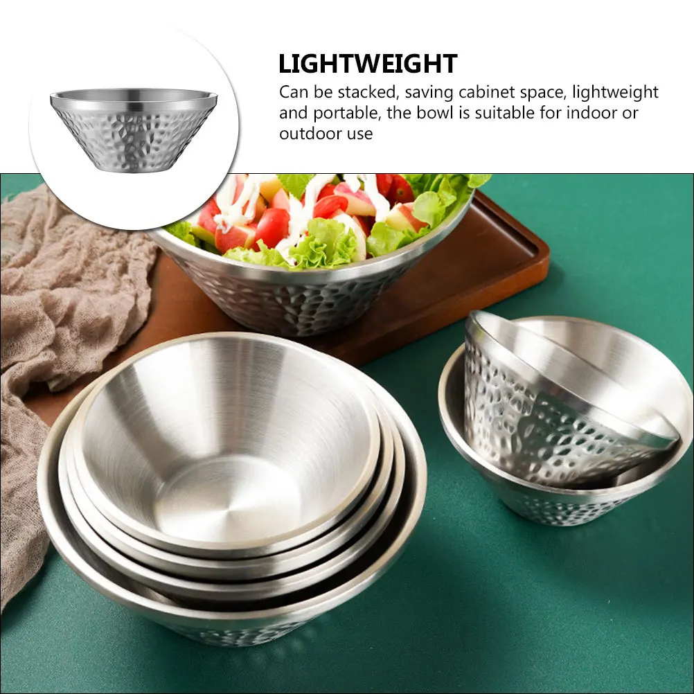 وعاء سلطة من الفولاذ المقاوم للصدأ المطروق، قابل للتكديس، خفيف الوزن، لمسة نهائية ناعمة للحبوب والفواكه والأرز، يخدم المطبخ المنزلي #1