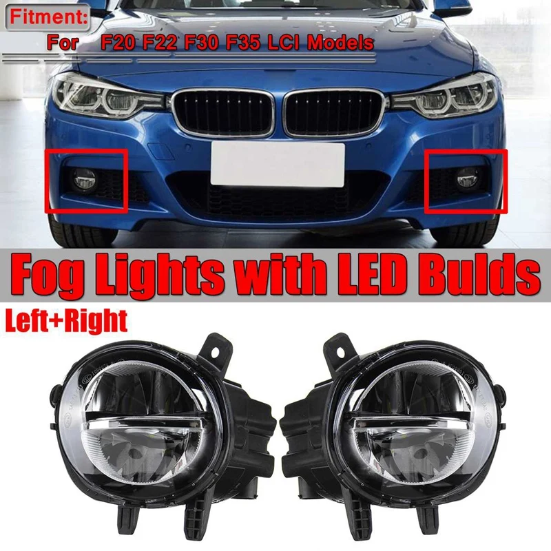 

A Pair Car Front LED Fog Light Fog Lamp DRL Driving Lamp For-BMW F20 F22 F30 F35 LCI W LED Bulds 63177248911 63177248912