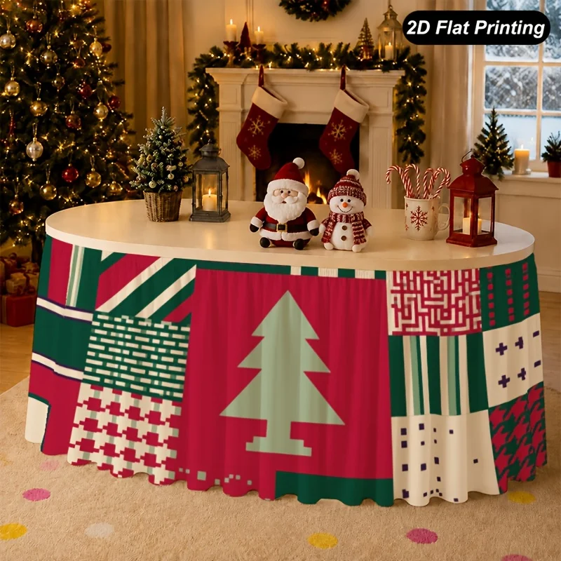 1 piece of Christmas tablecloth plaid tree splicing table skirt, perfect for home kitchen decoration, Christmas decoration