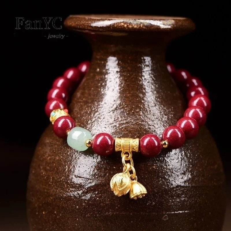 Natural Raw Mineral Two Happy Lotus Bracelet Purple Gold Sand Fashion Exquisite Luxury Women Jewelry Bracelet Holiday Gift