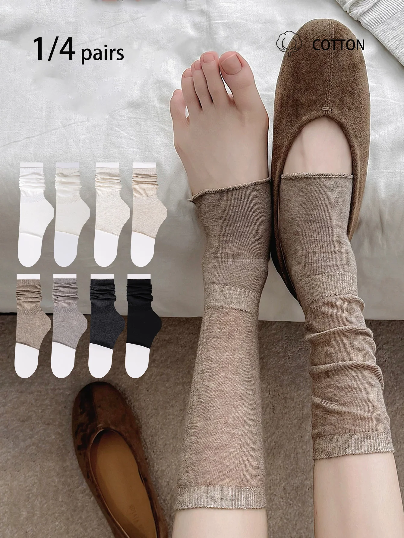 1/4 Pair of Women's Thin Stacked Socks, Ballet-Style Curled Edge Half-Foot Socks, Mid-Calf Stirrup Socks for Girls, Breathable Cotton Versatile Leg Warmers for Spring and Autumn