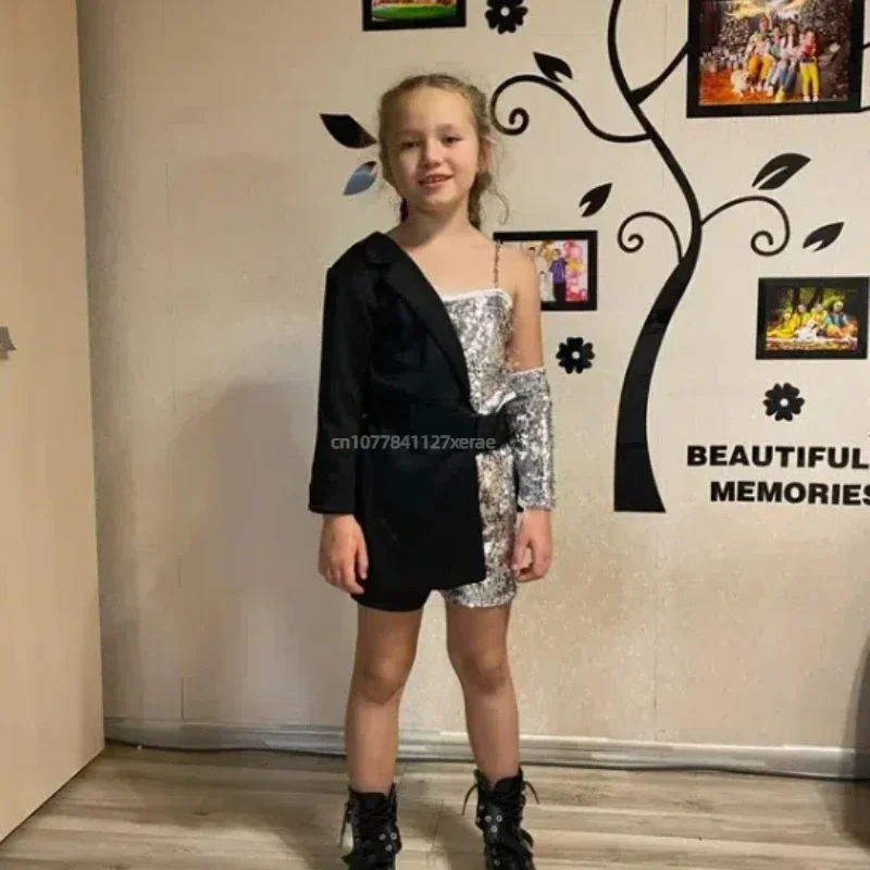 Mädchen-Pailletten-Jazz-Tanzkostüm-Set, trendiges Street-Dance-Bühnenoutfit für Kinder, geeignet für Wettbewerbe und Auftritte, stylische Jazz-Tanzkleidung. – Detail 4