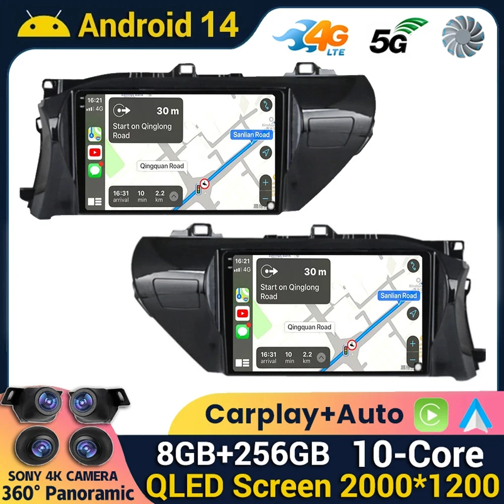 

For Toyota Hilux Revo LHD/RHD 2015 - 2020 Android 14 Car Stereo Multimedia Radio Unit Player GPS Wireless Carplay Android Auto