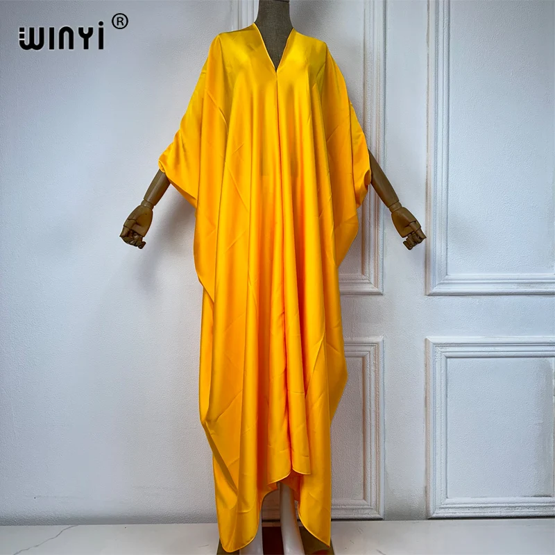 WINYI summer high quality monochrome elegant Swimsuit Cover Up Women Beach Dress V-neck Dresses fashion Robe abaya dubai luxury