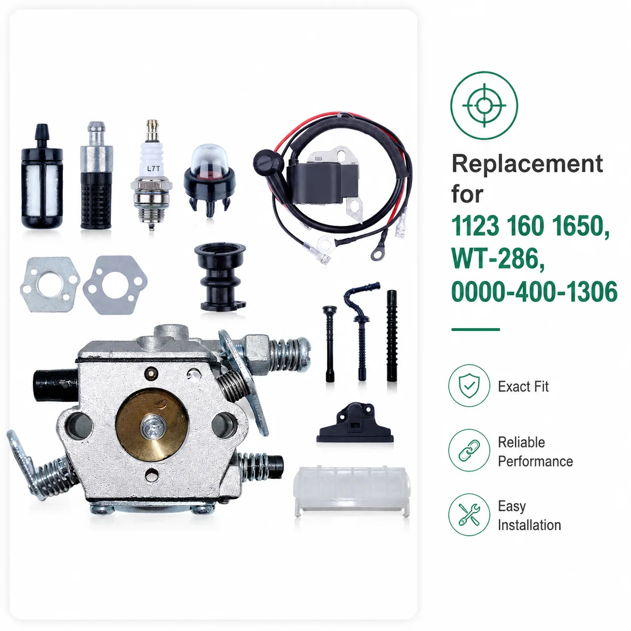 For Stihl MS210 021 Chainsaw Repair Kit WT-286 Carb Ignition Coil 0000-400-1306 Oil Fuel Filter Line Intake Gasket Spark Plug