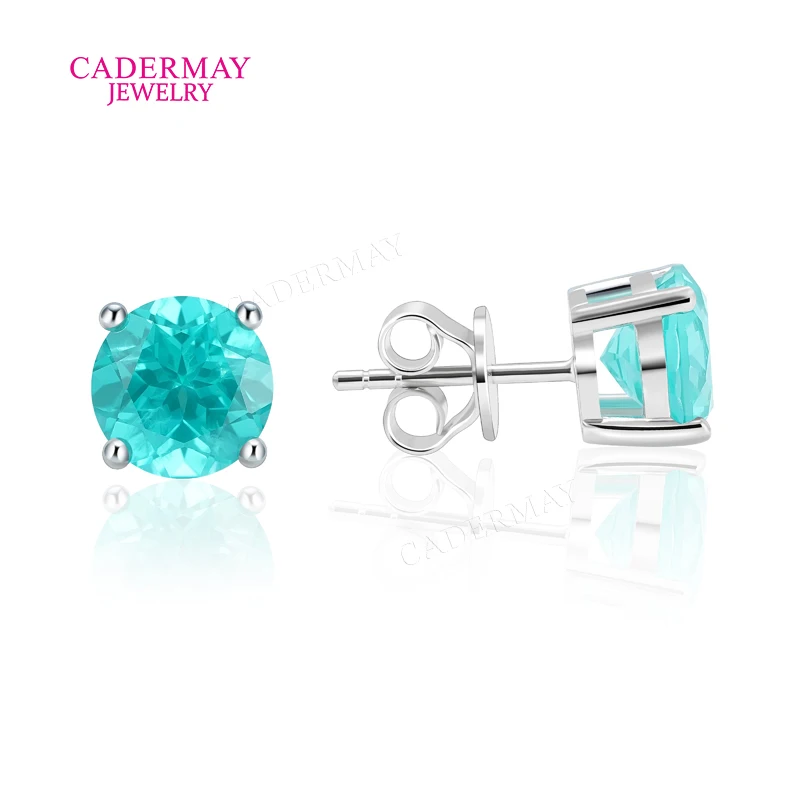 

925 Silver Lab Paraiba Earrings 6mm 7mm 8mm 9mm Round Shape 4 Prongs Paraiba YAG Stud Earrings For Men Women Gift