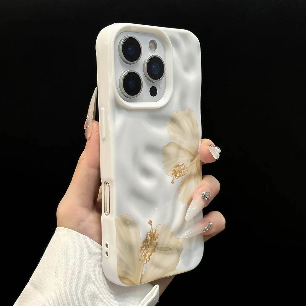 Koreanische Frühlings-Hibiskus-Druck-Handyhülle für iPhone 17 16 15 14 13 12 11 Pro Max 14 Plus 17Air Falten-Wellen-Soft-Silikon-Cover – Detail 8