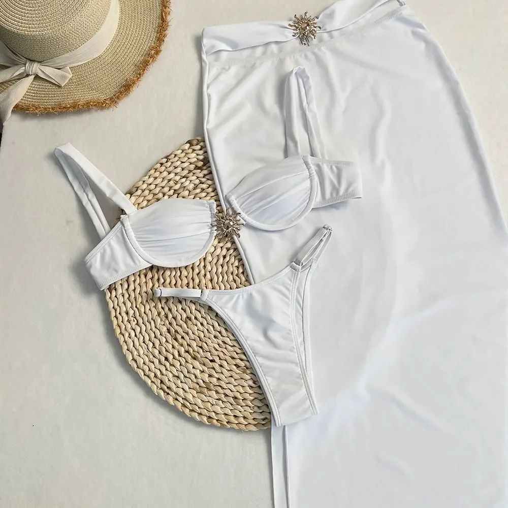 Swimwear Female Beachwear Biquini New Swimsuit 3 Pics Set Bikini Long Skirt Swimsuit Women Bather Bathing Swimwear Bathing Suit