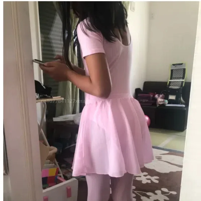 فستان رقص باليه للأطفال، فستان شيفون لممارسة الباليه للفتيات مع شريط مطاطي، فستان الأميرة نصف الجسم