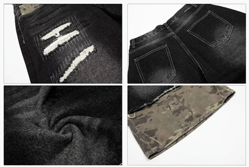 LUZHEN 2026 Summer Original Broken Hole Patched Decorate Straight Denim Cropped Pants Men's Street Splicing Camo Shorts JY7847
