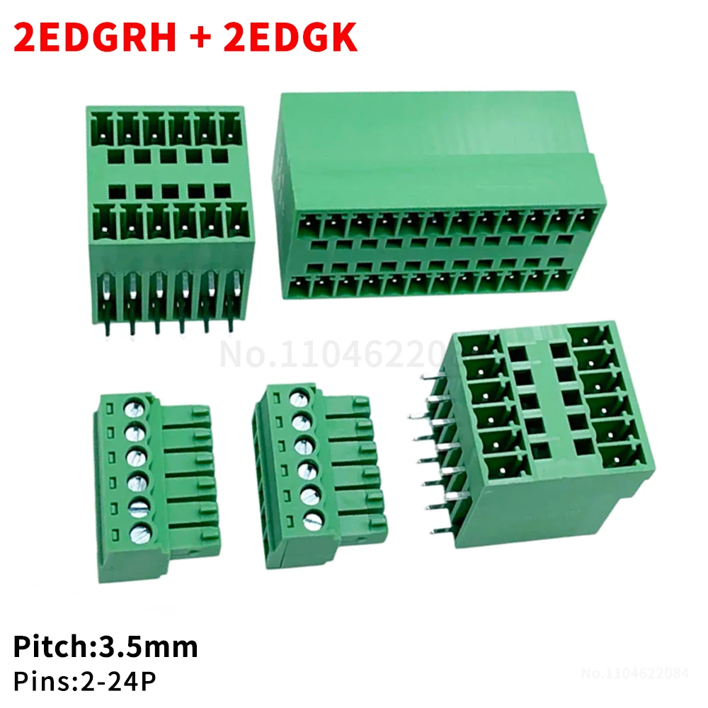 (1 Set) KF 2EDGRH + 2EDGK 3.5mm Double Plug PCB Terminal Double Row Bend Pin Header with Plug Set JM 15EDGRH + 15EDGK 3.5