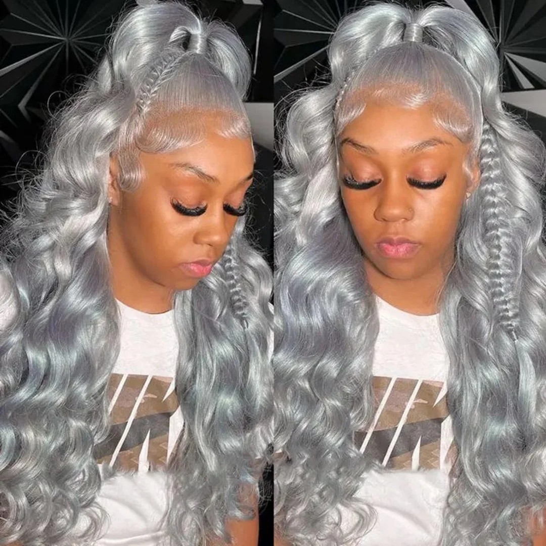 13x6 فضي رمادي ملون الدانتيل الجبهة خصلات الشعر المستعار الإنسان الجسم موجة شفافة الدانتيل الباروكات الأمامية للنساء شعر مستعار برازيلي قبل قطعها