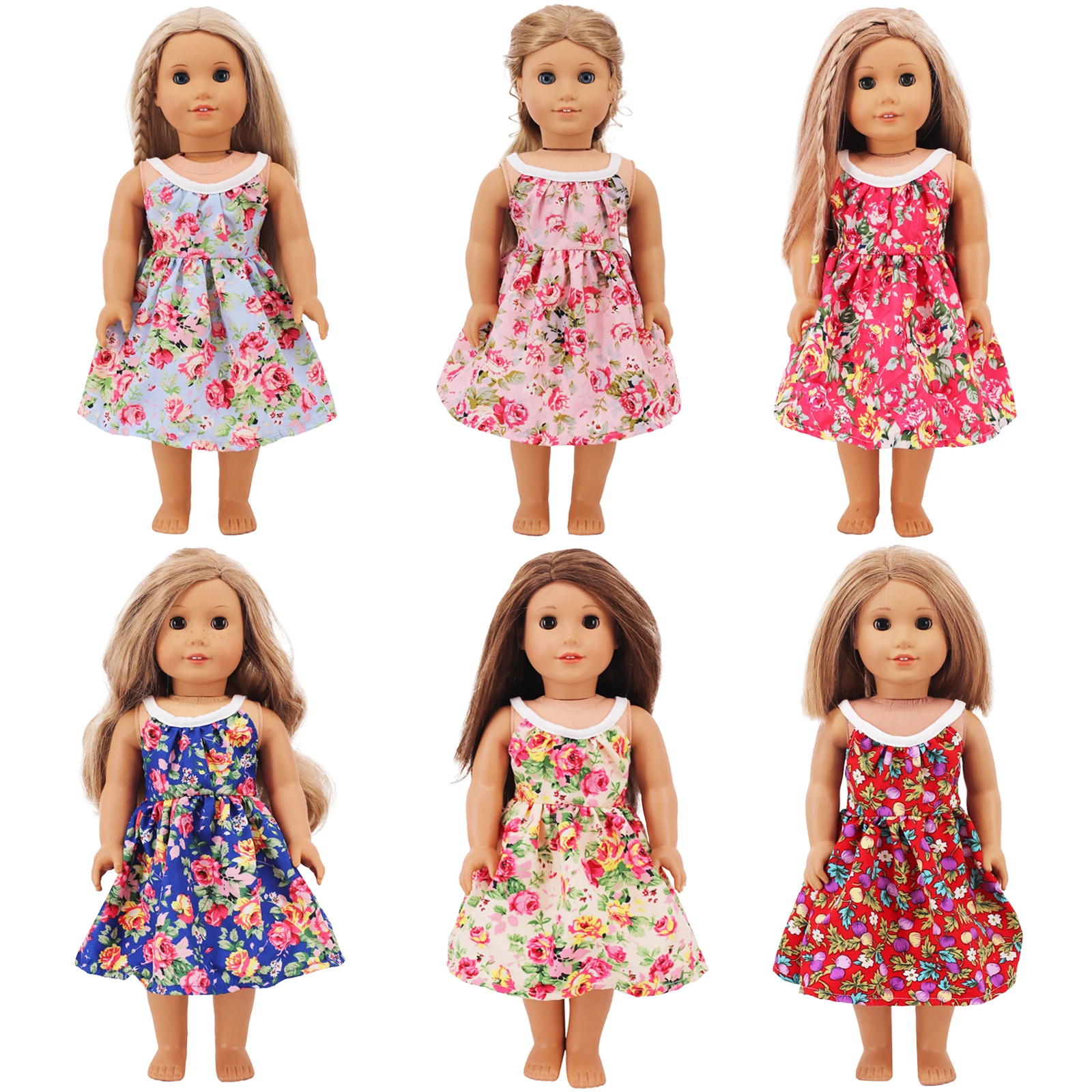 Boneca roupas com estampa de flores bonito, 43cm, 18 polegadas, acessórios boneca americana, nossa geração presentes