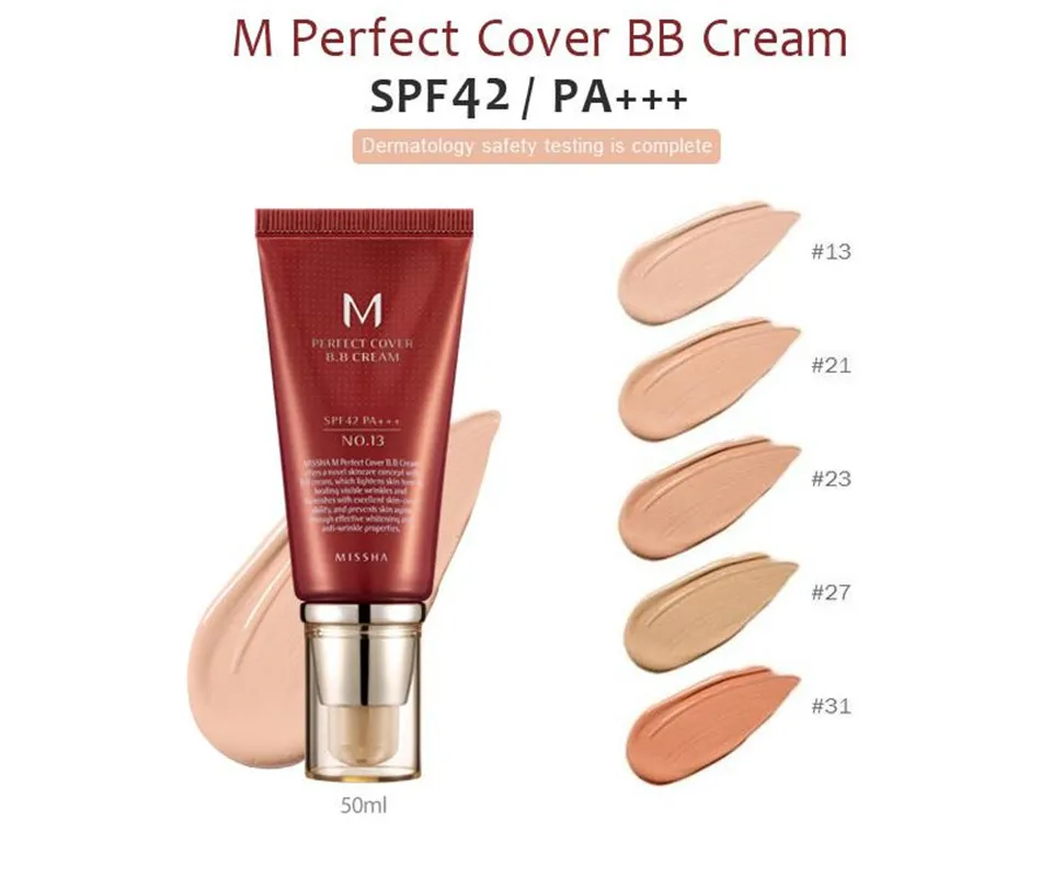 MISSHA M Perfect Cover BB Cream 50ml + Sponge Korea Brightening Makeup BB Cream Ivory White Natural Colour BB