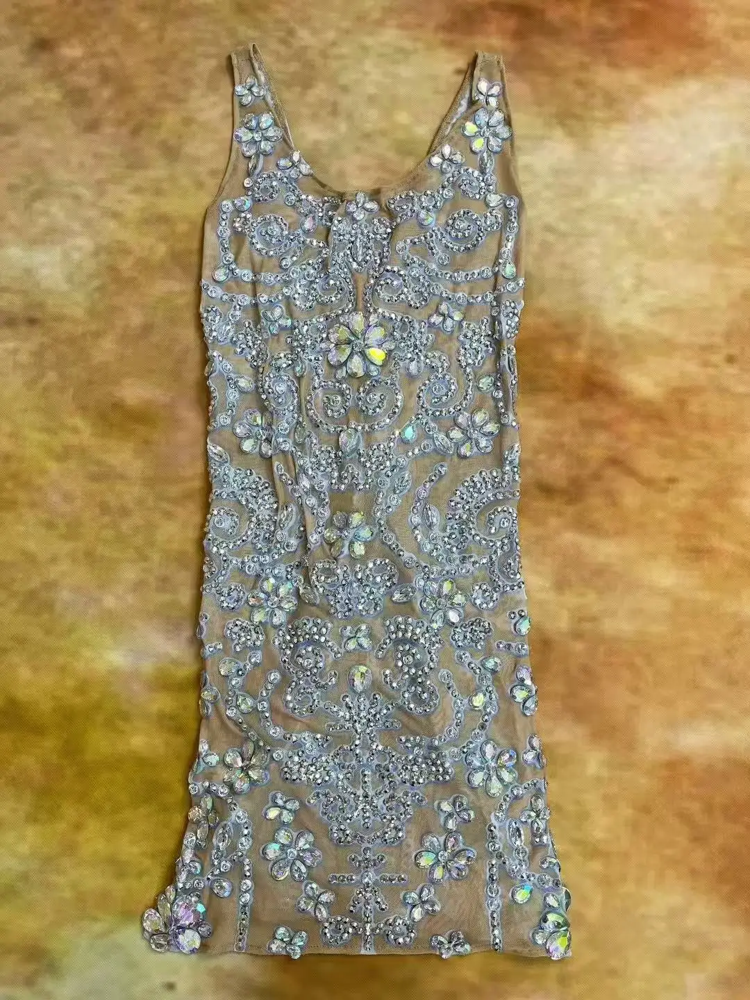 Abito corto in rete da sera, compleanno, festeggia il vestito, servizio fotografico, costume, palcoscenico sexy, elegante, festa, strass lampeggianti trasparenti