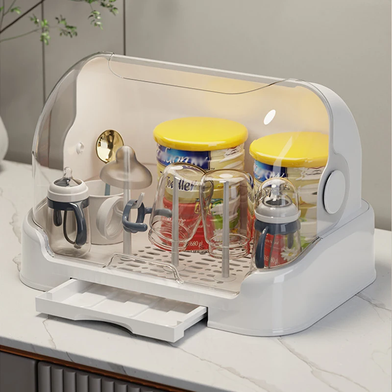 

Baby Bottle Drying Rack With Removable Drip Tray Dustproof Bottle Storage Dust-proof Portable Baby Bottle Storage Box With Lid