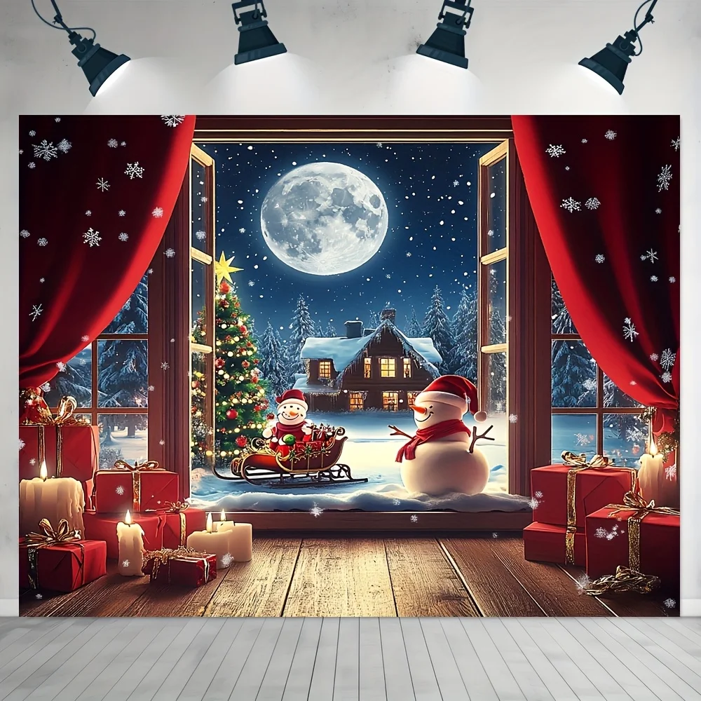 Christmas Winter Wonderland Tapestry, Santa Claus and Moonlit Snow Scene  Wall Hanging for Living Room Bedroom Holiday Decor