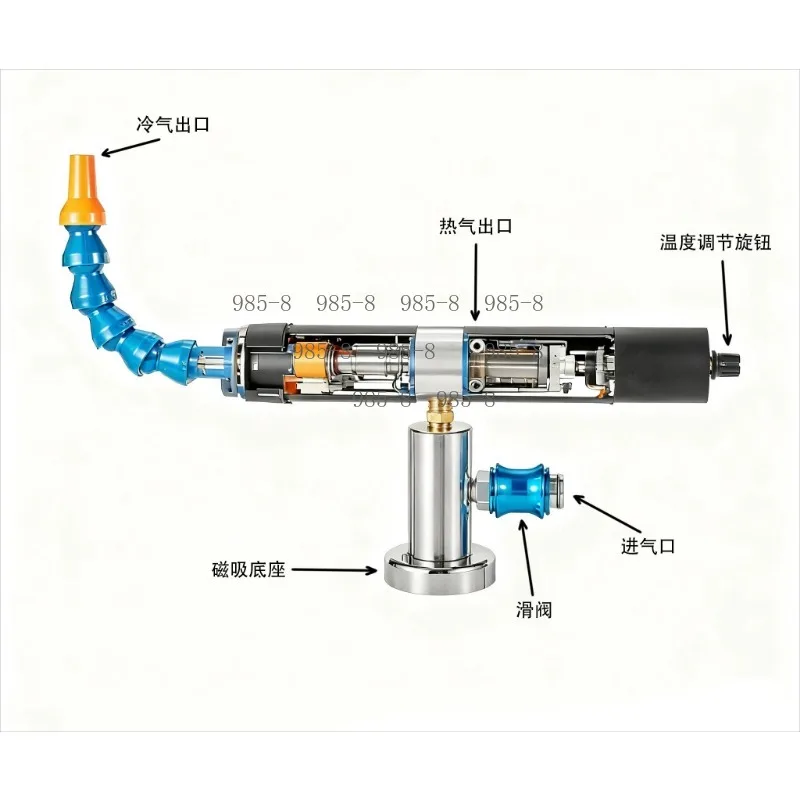 Silent Industrial Air Cooling Gun, Stainless Steel Made Vortex Tube Cooler for Factory Cooling Applications