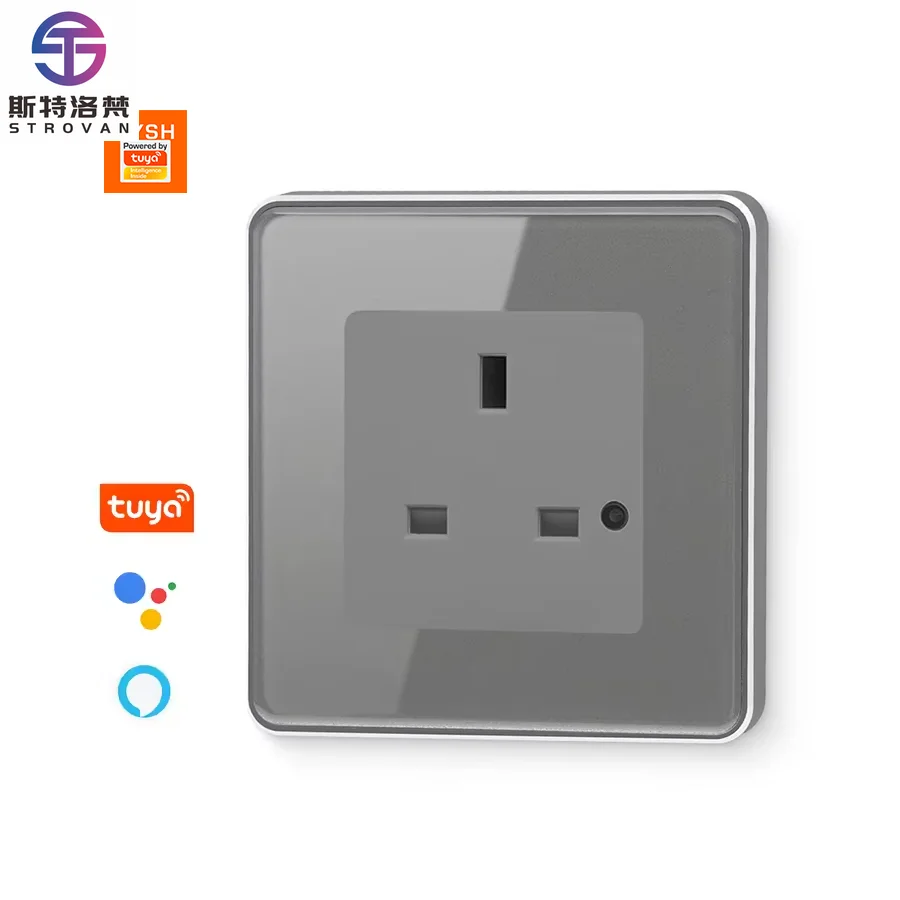 

STLF Ai Alexa Home Single Wall Socket with 3 Outlets 16A UK Standard Tempered Glass Panel Wifi Smart Tuya Socket UK Eu Plug