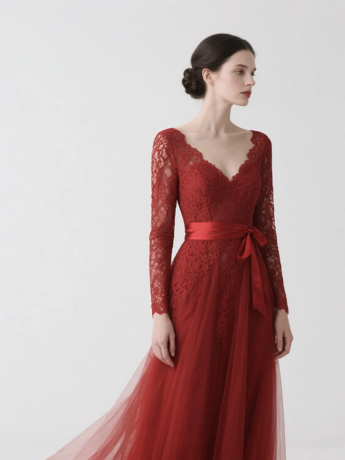 แฟชั่น Elegant A-Line ชุดราตรีแขนยาวลูกไม้ V คอกวาดรถไฟชุดเจ้าสาวงานแต่งงาน 2025 ฟรีที่กําหนดเอง