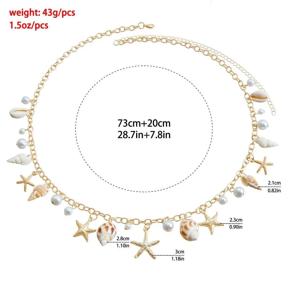 Fashion Bohemian Waist Chain Imitation Pearl Sea Star Shell Waist Link Alloy Hollow Out Jewelry Accessories for Women