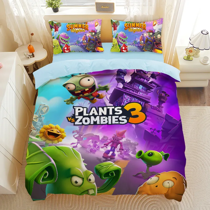 

New Cute Plants Vs. Zombies Duvet Cover Pillowcase Bedding Set Adult Boy Girl Bedroom Decoration Gift Single Double