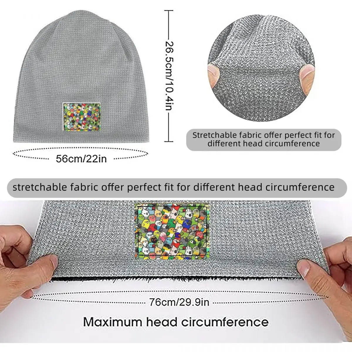 Birds Cockatiel Budgie Parrot Waffle Knit Fleece Lined Beanie with PU Leather Patch Unisex Warm Winter Soft Cap