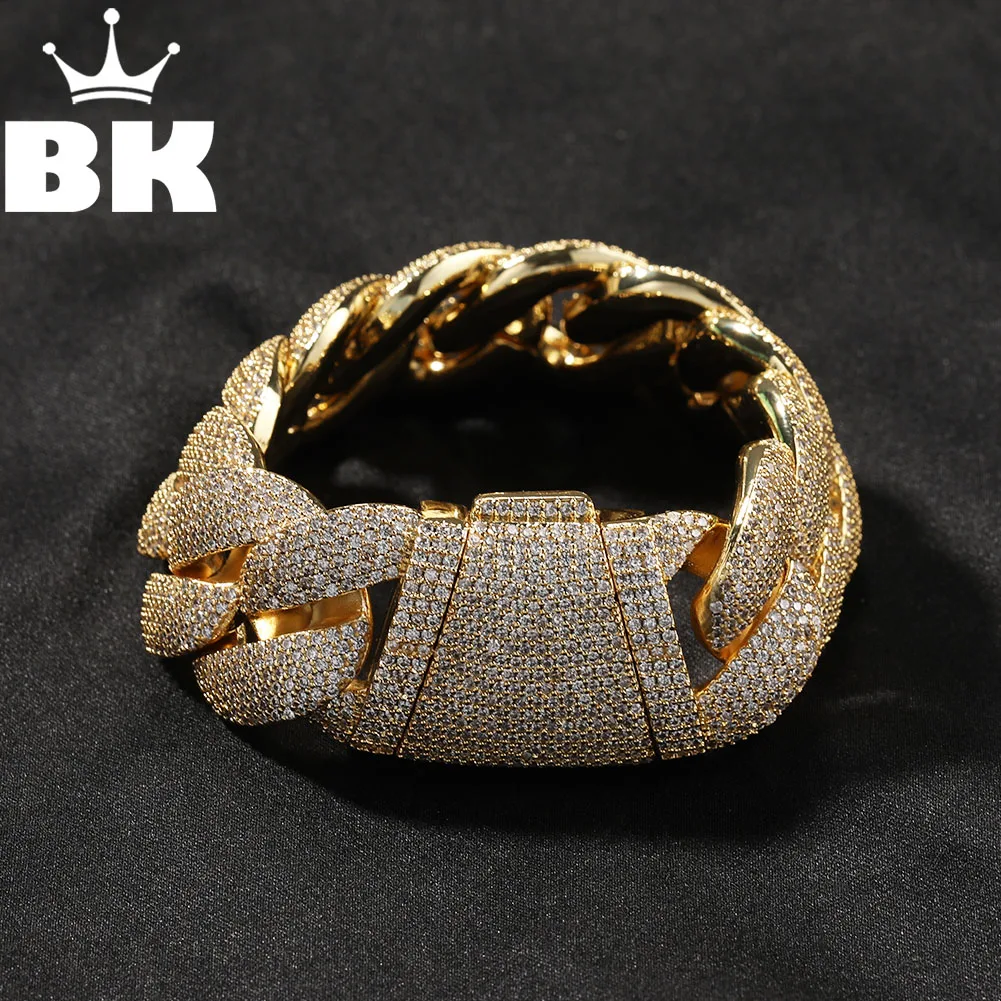 THE BLING KING Heavy 24mm Bubble Cuban Link Bracelet For Men Fully Iced Out 5A CZ Chain Irregular Buckle Rock Hip Hop Jewelry