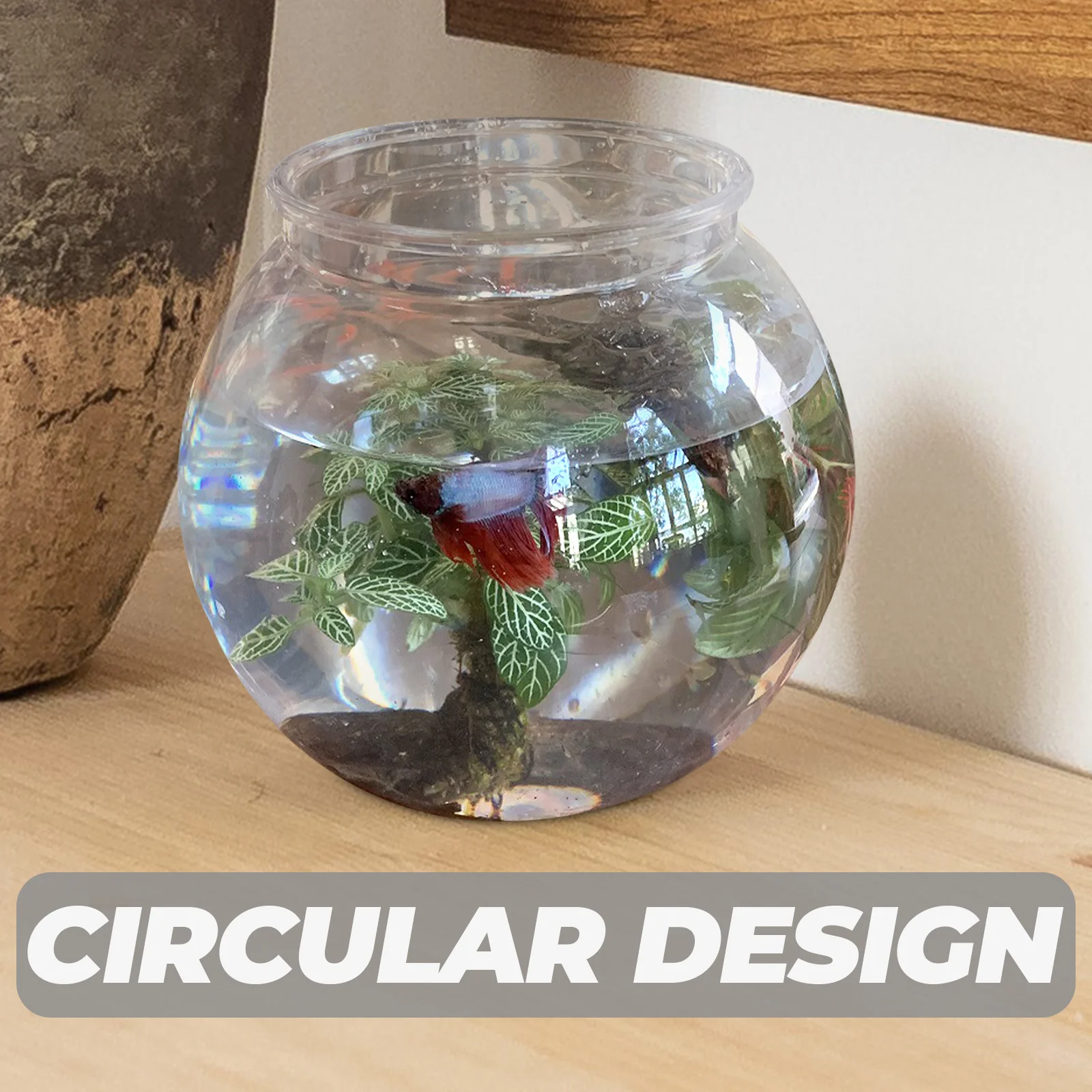 

Transparent Small Bowl Tank Round Plastic Bowl Portable Desk Aquarium Small Plastic Fish Tank Globe Office Pet Supplies