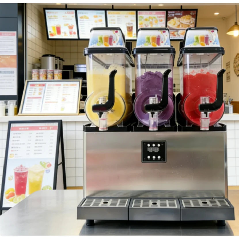 Automatic slush and ice cube production equipment with cooling system for high-volume services