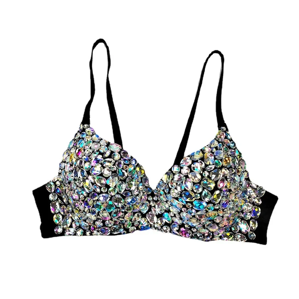 Sexy Colorful Diamond Beaded Belly Dance Bra Body Sculpting Corset Ultra-short Big Backless Stage Performance Ladies Top Club
