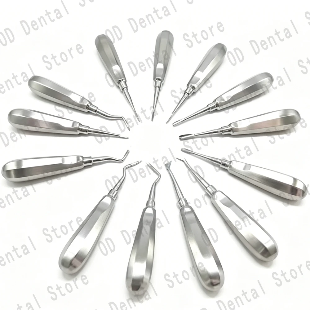 Stainless Steel Dental Elevator Set with Straight and Curved Root Tips for Tooth Extraction and Dental Lab Use