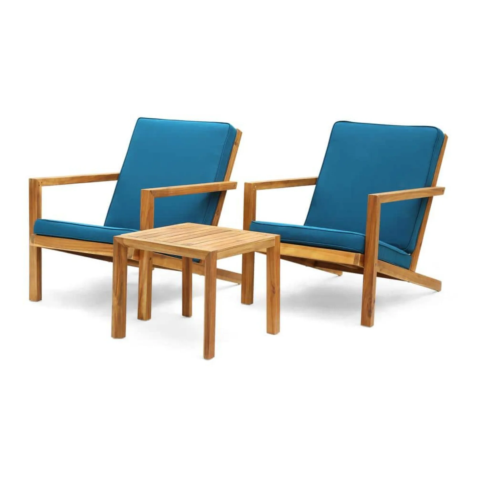 

US Leah Brown Patina 3-Piece Wood Outdoor Patio Conversation Set with Dark Teal Cushions