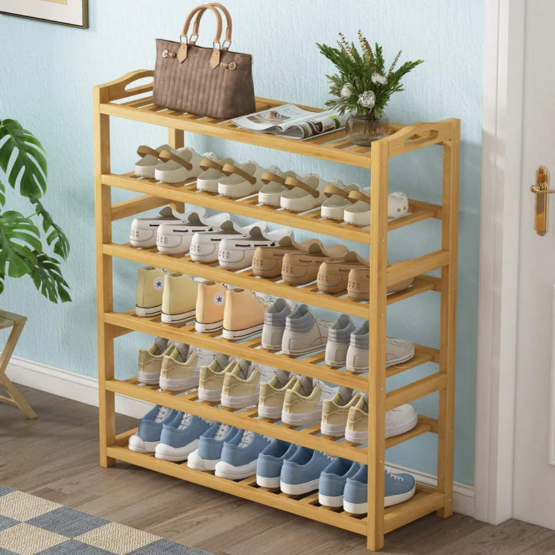 Natural Bamboo Multi-tier Simple Shoe Rack Economical Household Entryway Storage Organizer Small Shoe Cabinet For Dorm Livin
