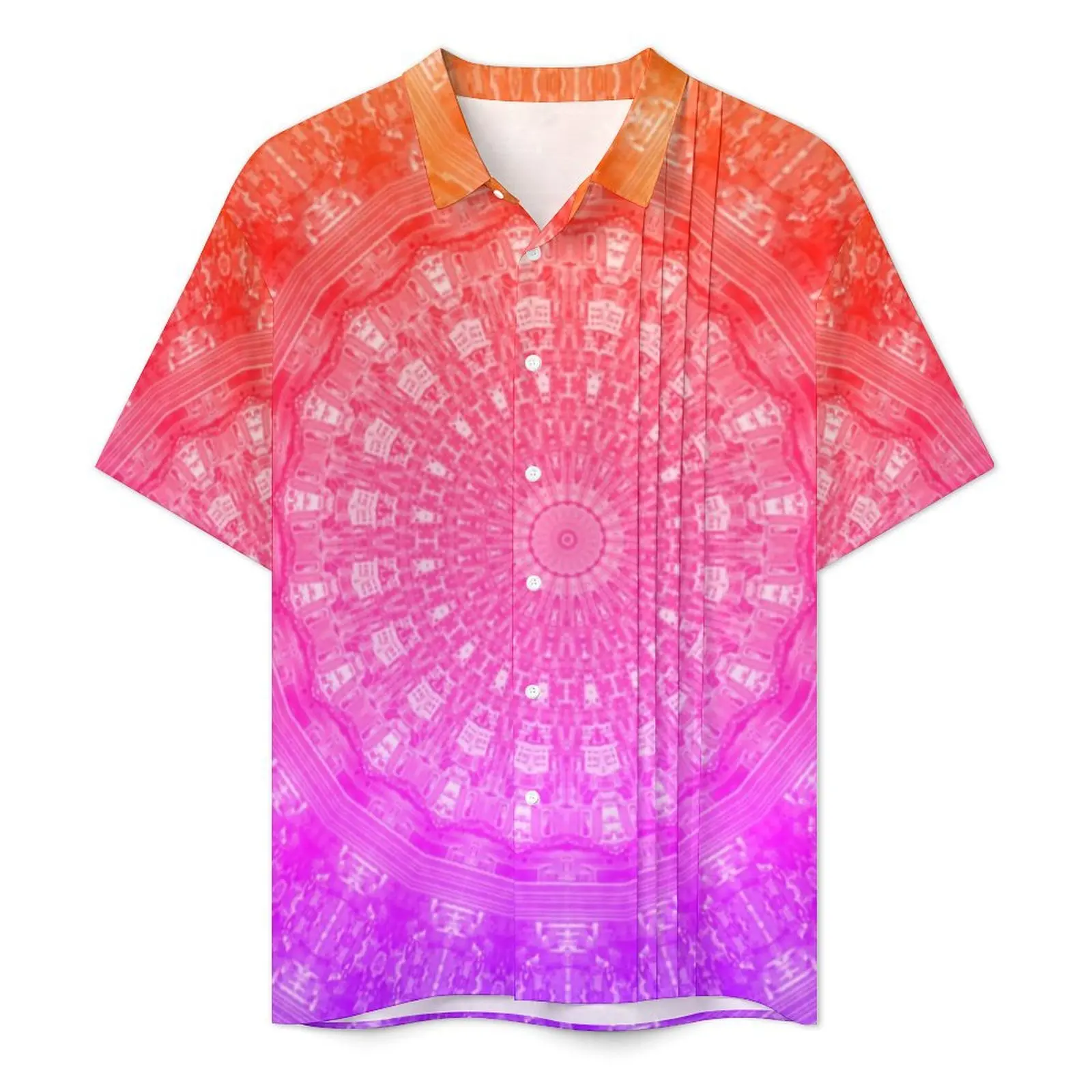 Camisa do Havaí Mandala arco-íris masculina, estampa flores ombre, camisas casuais, manga curta, design elegante, blusas grandes e legais, férias